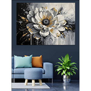 Beyaz Kabartmalı Büyük Çiçek Tablosu Dekoratif Kanvas - Mdf Ahşap Tablo 70x100 cm