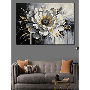 Beyaz Kabartmalı Büyük Çiçek Tablosu Dekoratif Kanvas - Mdf Ahşap Tablo 70x100 cm