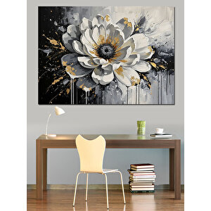 Beyaz Kabartmalı Büyük Çiçek Tablosu Dekoratif Kanvas - Mdf Ahşap Tablo 70x100 cm