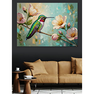 Çiçek Dalında Küçük Sinek Kuşu Dekoratif Kanvas - Mdf Ahşap Tablo 70x100 cm