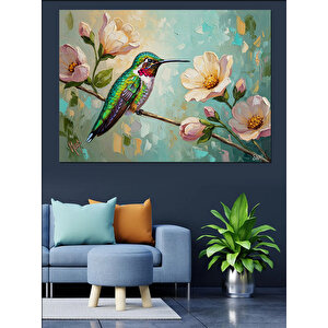 Çiçek Dalında Küçük Sinek Kuşu Dekoratif Kanvas - Mdf Ahşap Tablo 70x100 cm