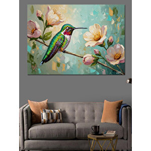 Çiçek Dalında Küçük Sinek Kuşu Dekoratif Kanvas - Mdf Ahşap Tablo 70x100 cm