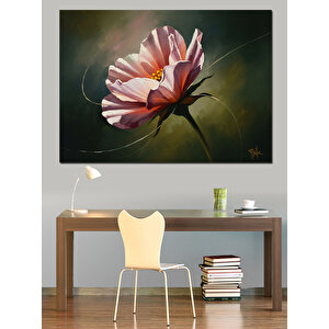 Tek Başına Duran Pembe Çiçek Dekoratif Kanvas - Mdf Ahşap Tablo 70x100 cm