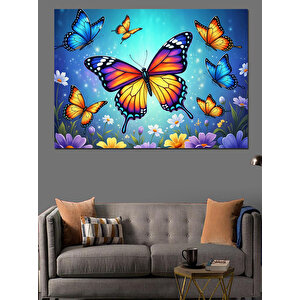 Renkli Kelebekler Ve Çiçek Bahçesi Dekoratif Kanvas - Mdf Ahşap Tablo 50x70 cm