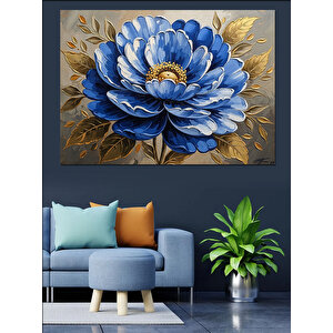 Mavi Büyük Çiçek Kabartma Efektli Dekoratif Kanvas - Mdf Ahşap Tablo 50x70 cm