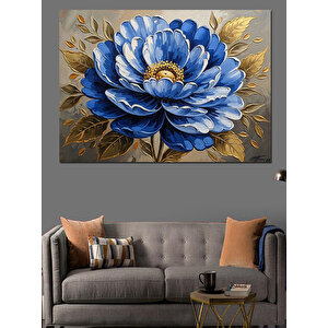 Mavi Büyük Çiçek Kabartma Efektli Dekoratif Kanvas - Mdf Ahşap Tablo 50x70 cm