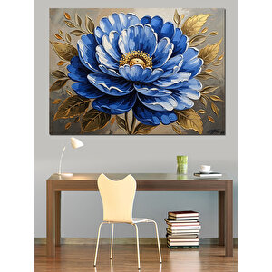 Mavi Büyük Çiçek Kabartma Efektli Dekoratif Kanvas - Mdf Ahşap Tablo 50x70 cm