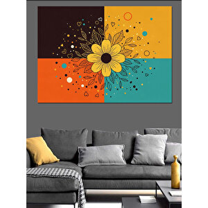 İki Renkli Geometrik Çiçek Deseni Dekoratif Kanvas - Mdf Ahşap Tablo 100x140 cm