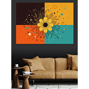 İki Renkli Geometrik Çiçek Deseni Dekoratif Kanvas - Mdf Ahşap Tablo 100x140 cm