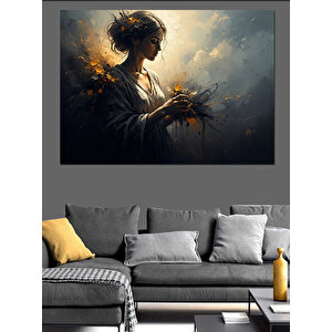 Işık Altında Çiçek Toplayan Kadın Dekoratif Kanvas - Mdf Ahşap Tablo 50x70 cm