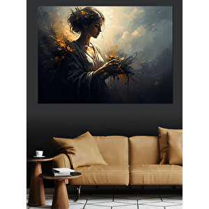 Işık Altında Çiçek Toplayan Kadın Dekoratif Kanvas - Mdf Ahşap Tablo 50x70 cm