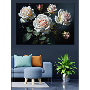Beyaz Güller Yakın Çekim Çiçek Dekoratif Kanvas - Mdf Ahşap Tablo 70x100 cm