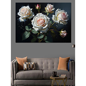 Beyaz Güller Yakın Çekim Çiçek Dekoratif Kanvas - Mdf Ahşap Tablo 70x100 cm