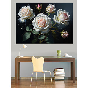 Beyaz Güller Yakın Çekim Çiçek Dekoratif Kanvas - Mdf Ahşap Tablo 70x100 cm