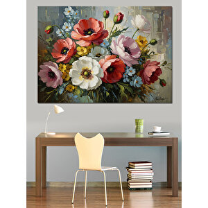 Renkli Çiçek Buketi Yağlıboya Dekoratif Kanvas - Mdf Ahşap Tablo 70x100 cm