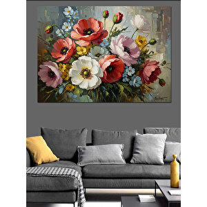 Renkli Çiçek Buketi Yağlıboya Dekoratif Kanvas - Mdf Ahşap Tablo 70x100 cm