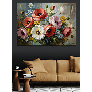 Renkli Çiçek Buketi Yağlıboya Dekoratif Kanvas - Mdf Ahşap Tablo 70x100 cm