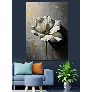Beyaz Zemin Üzerinde Tek Çiçek Dekoratif Kanvas - Mdf Ahşap Tablo 70x100 cm