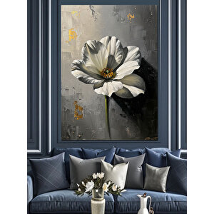 Beyaz Zemin Üzerinde Tek Çiçek Dekoratif Kanvas - Mdf Ahşap Tablo 70x100 cm