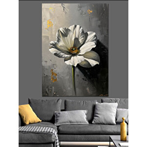 Beyaz Zemin Üzerinde Tek Çiçek Dekoratif Kanvas - Mdf Ahşap Tablo 70x100 cm