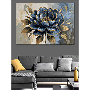 Siyah Zemin Üzerinde Mavi Çiçek Dekoratif Kanvas - Mdf Ahşap Tablo 100x140 cm
