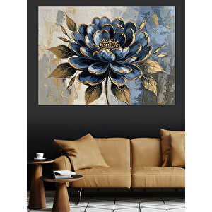 Siyah Zemin Üzerinde Mavi Çiçek Dekoratif Kanvas - Mdf Ahşap Tablo 100x140 cm