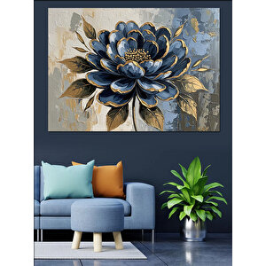 Siyah Zemin Üzerinde Mavi Çiçek Dekoratif Kanvas - Mdf Ahşap Tablo 100x140 cm