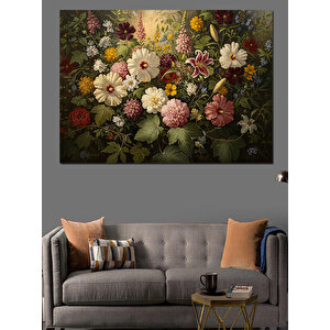 Bahar Bahçesinde Karışık Çiçek Buketi Dekoratif Kanvas - Mdf Ahşap Tablo 70x100 cm