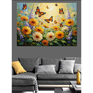 Çiçek Tarlasında Uçuşan Renkli Kelebekler Dekoratif Kanvas - Mdf Ahşap Tablo 50x70 cm