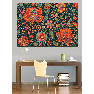 Geleneksel Çini Ve Çiçek Desenleri Dekoratif Kanvas - Mdf Ahşap Tablo 100x140 cm