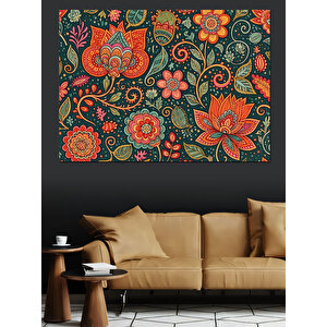 Geleneksel Çini Ve Çiçek Desenleri Dekoratif Kanvas - Mdf Ahşap Tablo 100x140 cm