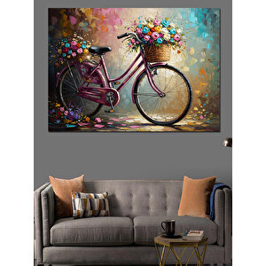 Çiçek Sepetli Mor Bisiklet Dekoratif Kanvas - Mdf Ahşap Tablo 70x100 cm