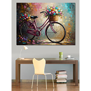 Çiçek Sepetli Mor Bisiklet Dekoratif Kanvas - Mdf Ahşap Tablo 70x100 cm