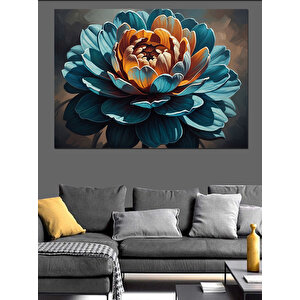 Büyük Mavi Sanatsal Çiçek Portresi Dekoratif Kanvas - Mdf Ahşap Tablo 100x140 cm