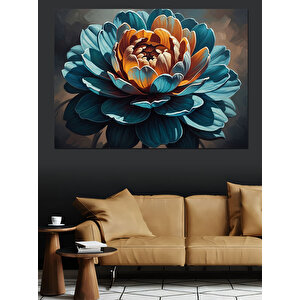 Büyük Mavi Sanatsal Çiçek Portresi Dekoratif Kanvas - Mdf Ahşap Tablo 100x140 cm