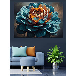 Büyük Mavi Sanatsal Çiçek Portresi Dekoratif Kanvas - Mdf Ahşap Tablo 100x140 cm