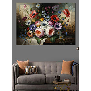 Masa Üstünde Beyaz Çiçek Buketi Dekoratif Kanvas - Mdf Ahşap Tablo 50x70 cm