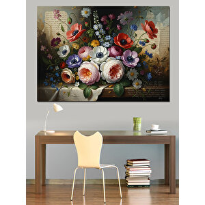 Masa Üstünde Beyaz Çiçek Buketi Dekoratif Kanvas - Mdf Ahşap Tablo 50x70 cm
