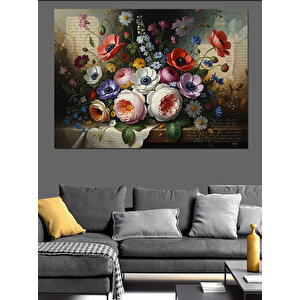 Masa Üstünde Beyaz Çiçek Buketi Dekoratif Kanvas - Mdf Ahşap Tablo 50x70 cm