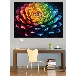 Rengarenk Spektrum Büyük Çiçek Tablosu Dekoratif Kanvas - Mdf Ahşap Tablo 50x70 cm