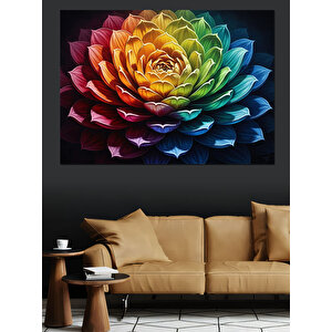 Rengarenk Spektrum Büyük Çiçek Tablosu Dekoratif Kanvas - Mdf Ahşap Tablo 50x70 cm