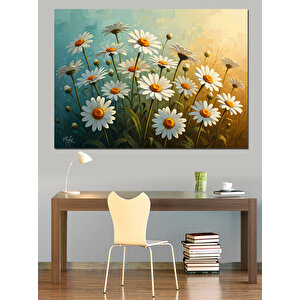 Papatya Bahçesi Doğal Çiçek Manzarası Dekoratif Kanvas - Mdf Ahşap Tablo 50x70 cm