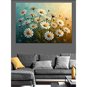 Papatya Bahçesi Doğal Çiçek Manzarası Dekoratif Kanvas - Mdf Ahşap Tablo 50x70 cm
