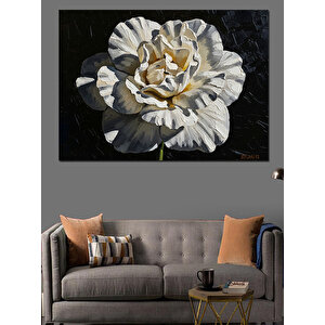 Siyah Zemin Üzerinde Beyaz Çiçek Dekoratif Kanvas - Mdf Ahşap Tablo 50x70 cm