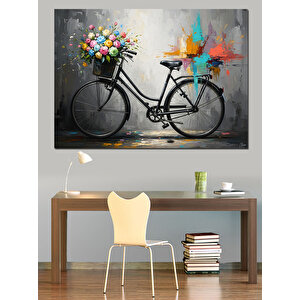Çiçek Sepetli Şık Siyah Bisiklet Dekoratif Kanvas - Mdf Ahşap Tablo 50x70 cm