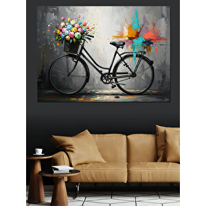 Çiçek Sepetli Şık Siyah Bisiklet Dekoratif Kanvas - Mdf Ahşap Tablo 50x70 cm