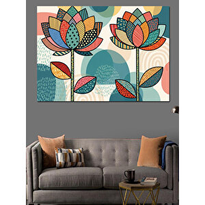 İki Adet Geometrik Modern Çiçek Dekoratif Kanvas - Mdf Ahşap Tablo 70x100 cm