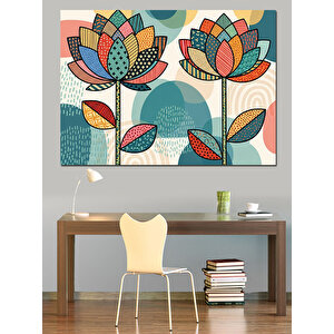 İki Adet Geometrik Modern Çiçek Dekoratif Kanvas - Mdf Ahşap Tablo 100x140 cm