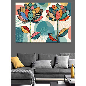İki Adet Geometrik Modern Çiçek Dekoratif Kanvas - Mdf Ahşap Tablo 100x140 cm