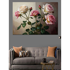 Pembe Güllerden Oluşan Çiçek Buketi Dekoratif Kanvas - Mdf Ahşap Tablo 100x140 cm